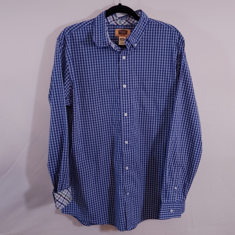 Foundry men's LT gingham check flip cuff tall
